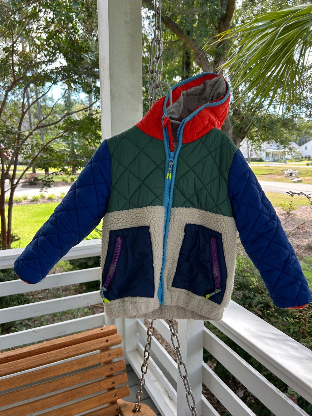 Miniboden Borg Jacket Colorblock Sherpa-Lined Kids Jacket - Green & Blue